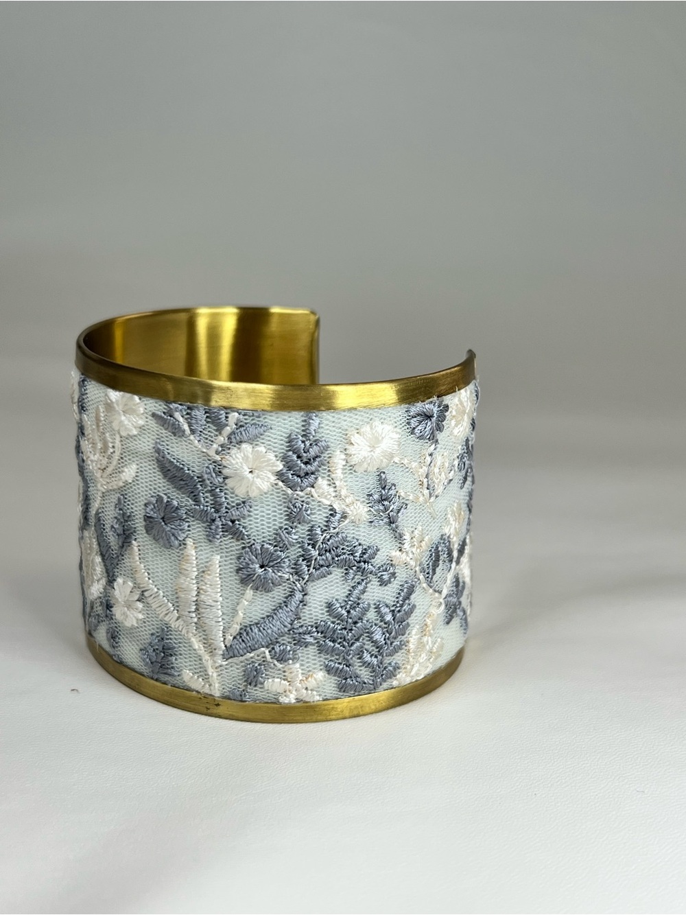 NEW Myra Kissimmee bloom Gold Matte Floral fabric embroidered cuff bracelet